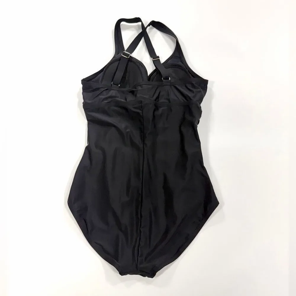 Black Halter One-Piece Swimsuit with ruched waist L
